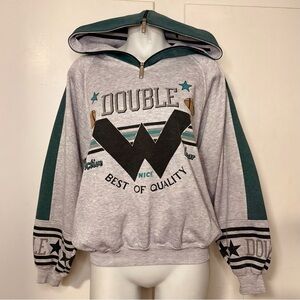 Vintage 90s Wrangler Athletic Streetwear Double W Quarter Zip Hooded Sweatshirt